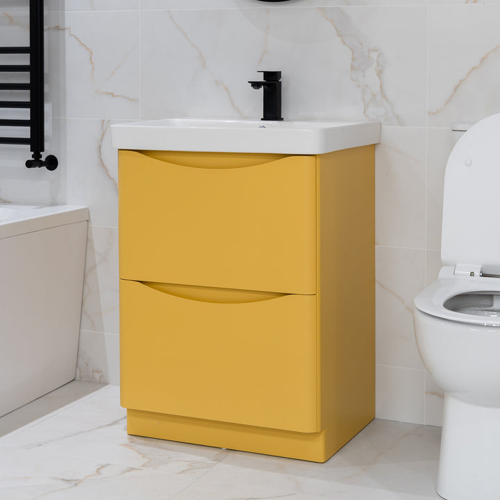 Happi 600mm Floor Standing Vanity Unit &amp; Basin - Yellow Pink/Mustard