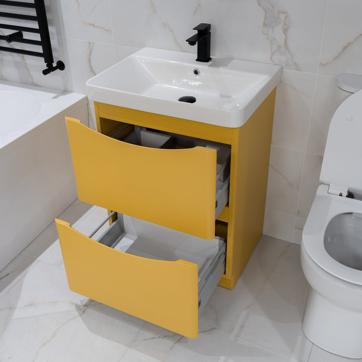 Happi 600mm Floor Standing Vanity Unit &amp; Basin - Yellow Pink/Mustard