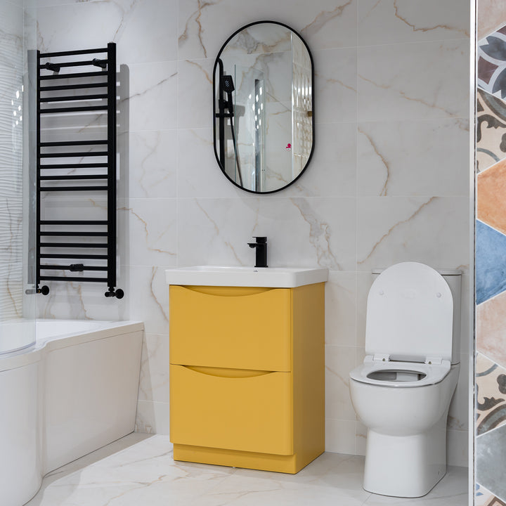Happi 600mm Floor Standing Vanity Unit &amp; Basin - Yellow Pink/Mustard