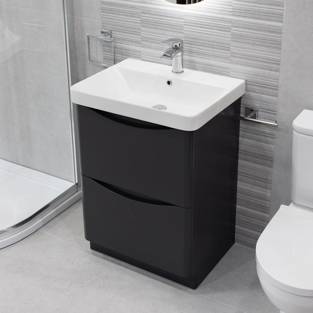 Happi 600mm Floor Standing Vanity Unit &amp; Basin - Matt Anthracite