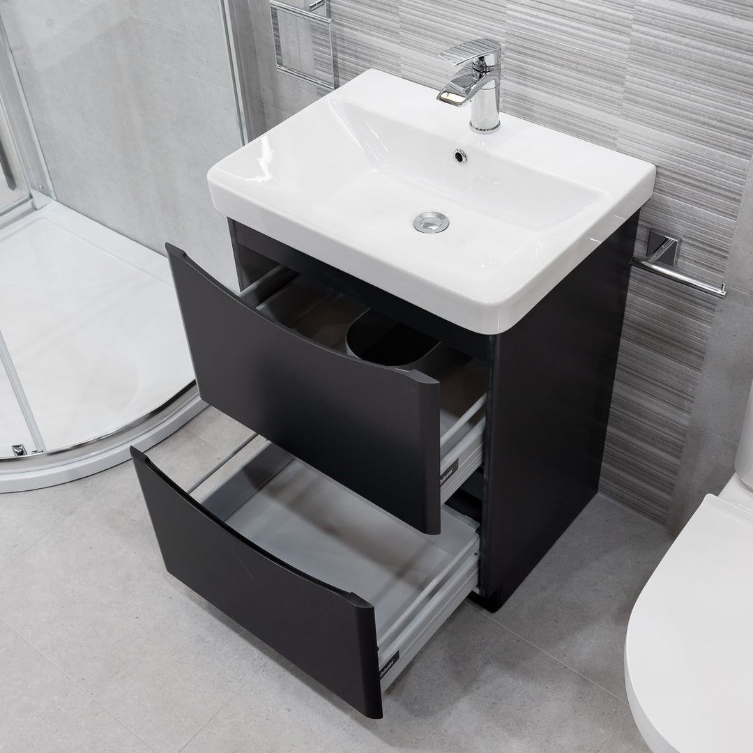 Happi 600mm Floor Standing Vanity Unit &amp; Basin - Matt Anthracite