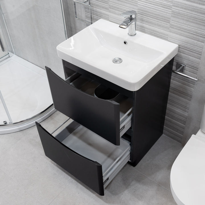 Happi 600mm Floor Standing Vanity Unit &amp; Basin - Matt Anthracite