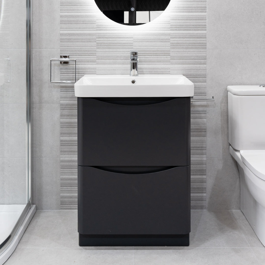 Happi 600mm Floor Standing Vanity Unit &amp; Basin - Matt Anthracite