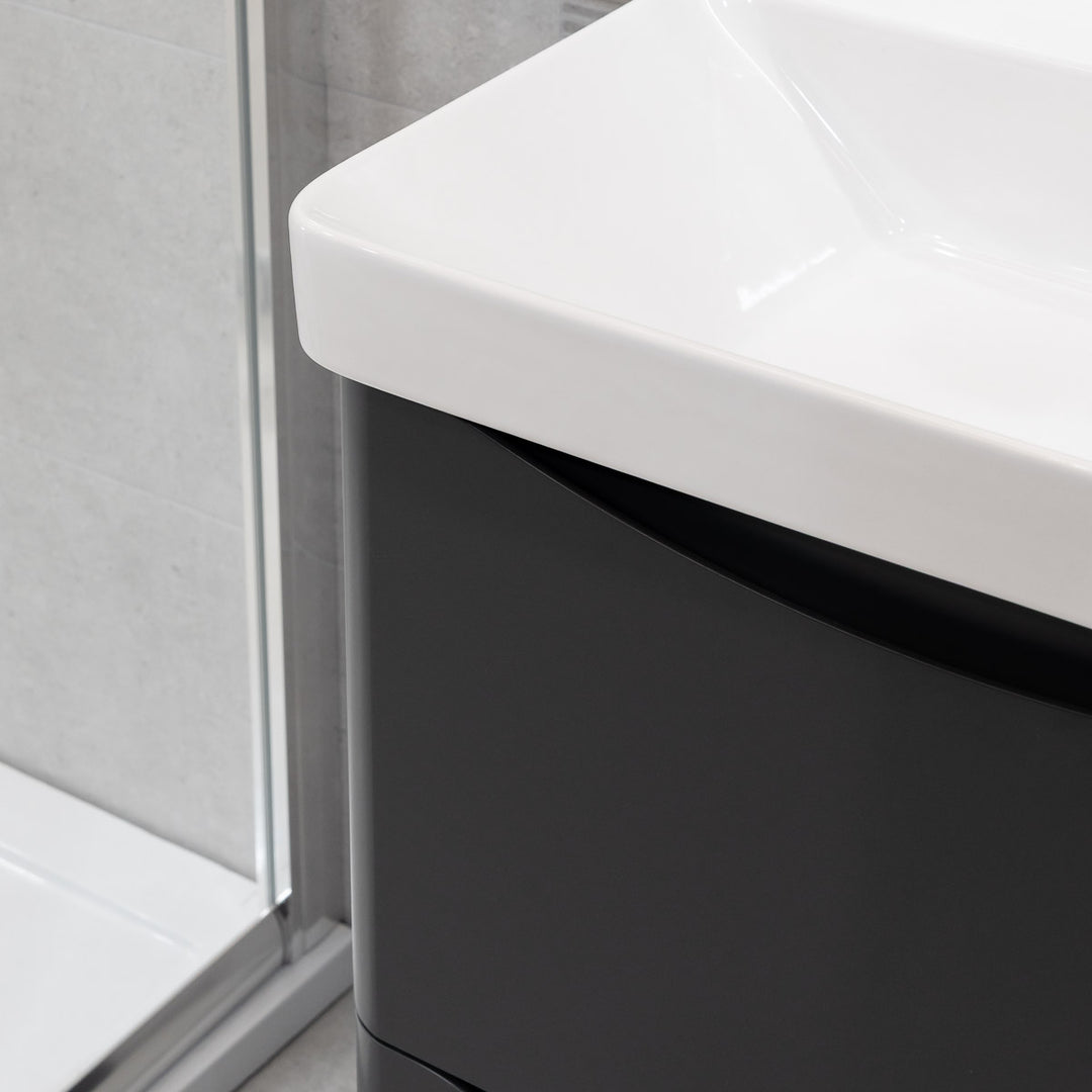 Happi 600mm Floor Standing Vanity Unit &amp; Basin - Matt Anthracite