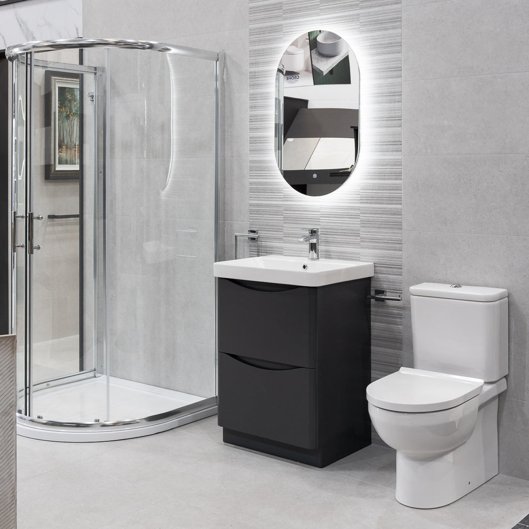 Happi 600mm Floor Standing Vanity Unit &amp; Basin - Matt Anthracite