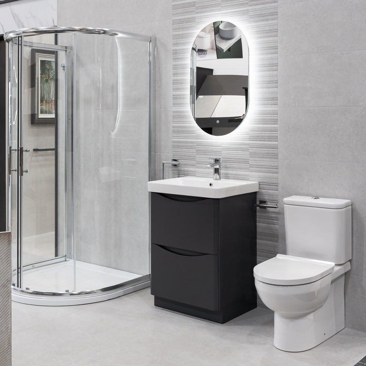 Happi 600mm Floor Standing Vanity Unit &amp; Basin - Matt Anthracite