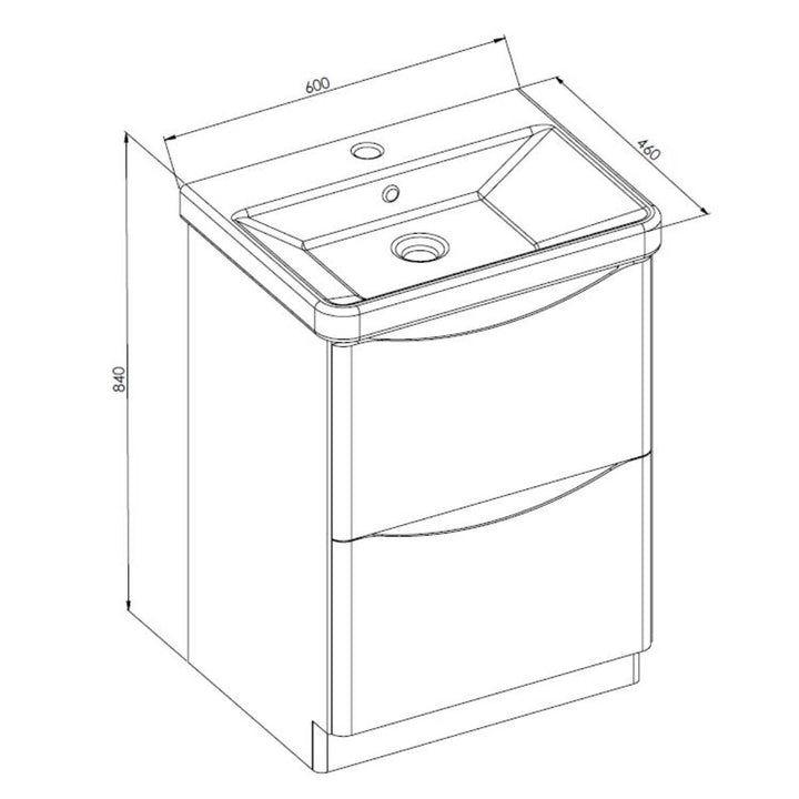 Happi 600mm Floor Standing Vanity Unit &amp; Basin - Gloss White