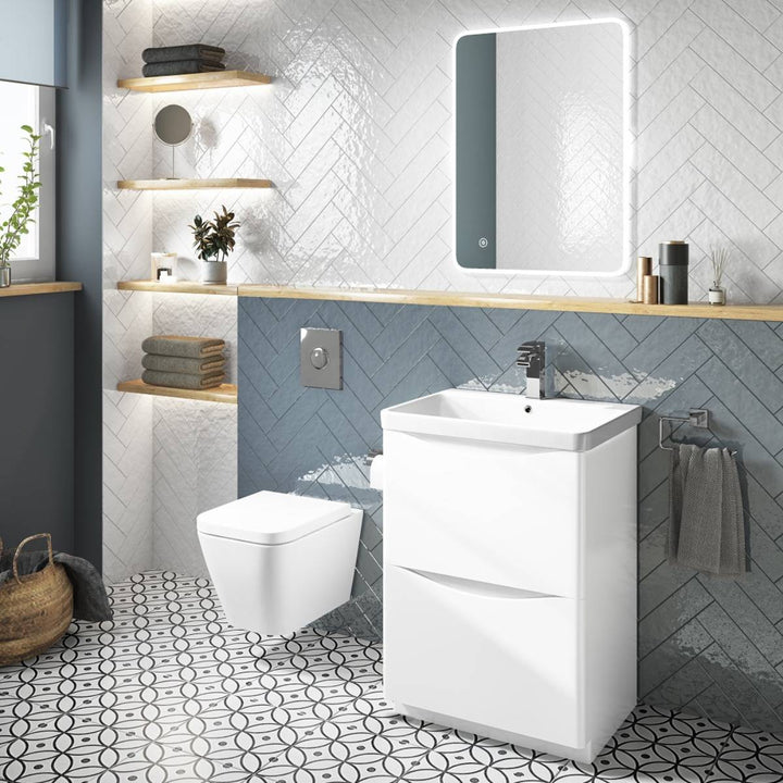Happi 600mm Floor Standing Vanity Unit &amp; Basin - Gloss White