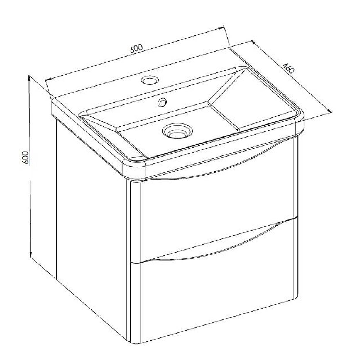 Happi 600mm Wall Hung Vanity Unit & Basin - Dark Lead - Technical drawing