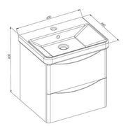 Happi 600mm Wall Hung Vanity Unit & Basin - Dark Lead - Technical drawing