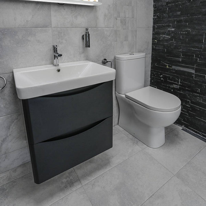 Happi 600mm Wall Hung Vanity Unit &amp; Basin - Matt Anthracite