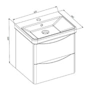 Happi 600mm Wall Hung Vanity Unit & Basin - Matt Anthracite - Technical drawing