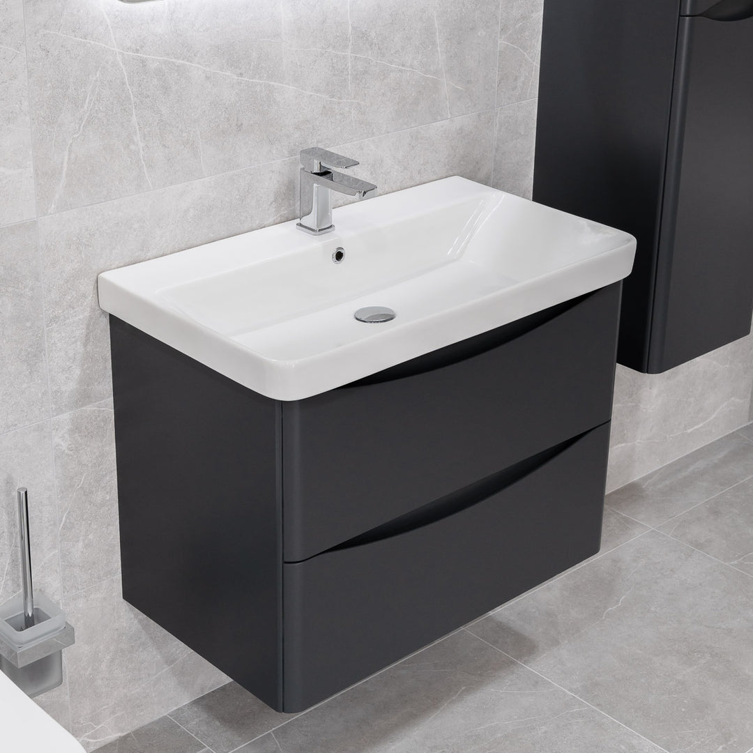 Happi 800mm Wall Hung Vanity Unit &amp; Basin - Matt Anthracite