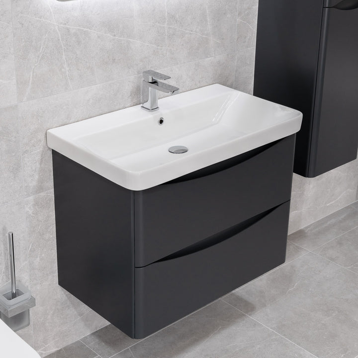 Happi 800mm Wall Hung Vanity Unit &amp; Basin - Matt Anthracite