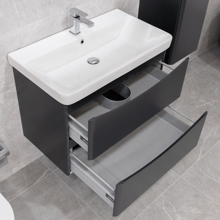 Happi 800mm Wall Hung Vanity Unit &amp; Basin - Matt Anthracite