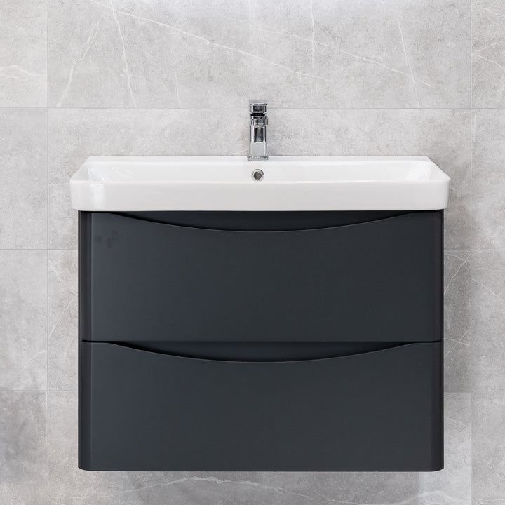 Happi 800mm Wall Hung Vanity Unit &amp; Basin - Matt Anthracite