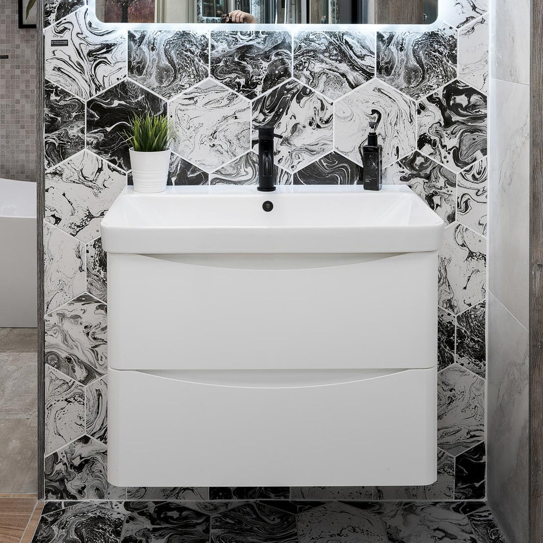 Happi 800mm Wall Hung Vanity Unit & Basin - Gloss White