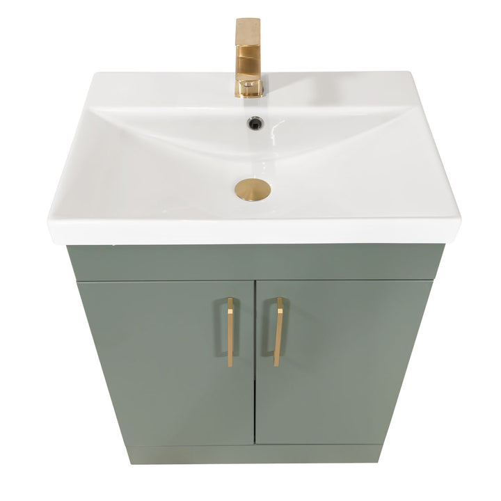 Hayden 600mm 2 Door Floor Standing Vanity Unit &amp; Basin - Sage Green