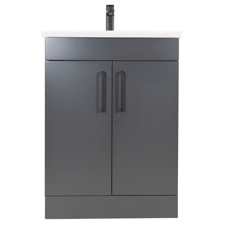 Luan 600mm 2 Door Floor Standing Vanity Unit &amp; Basin - Anthracite