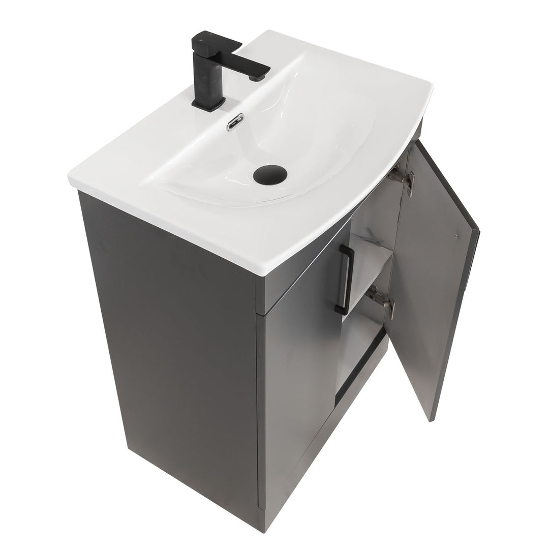 Luan 600mm 2 Door Floor Standing Vanity Unit &amp; Basin - Anthracite
