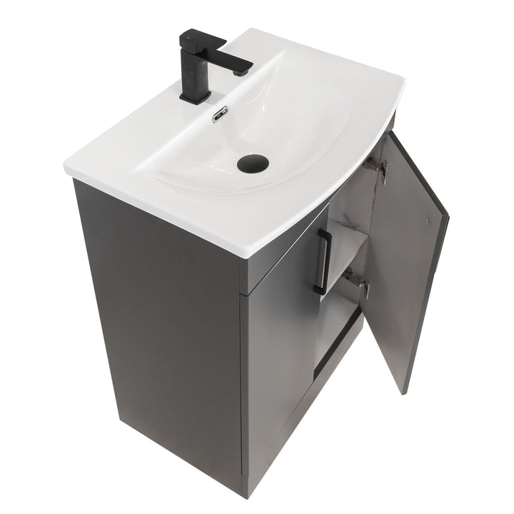Luan 600mm 2 Door Floor Standing Vanity Unit &amp; Basin - Anthracite
