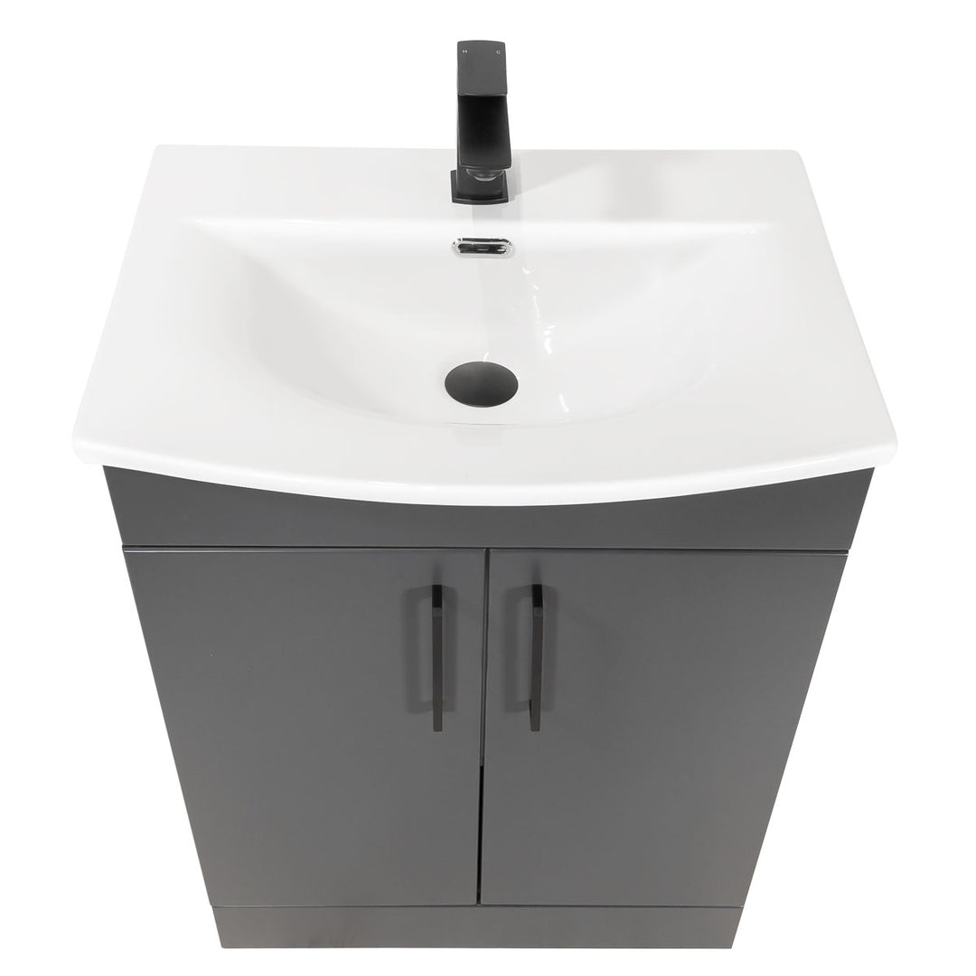 Luan 600mm 2 Door Floor Standing Vanity Unit &amp; Basin - Anthracite