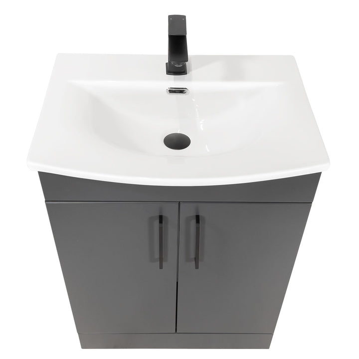 Luan 600mm 2 Door Floor Standing Vanity Unit &amp; Basin - Anthracite
