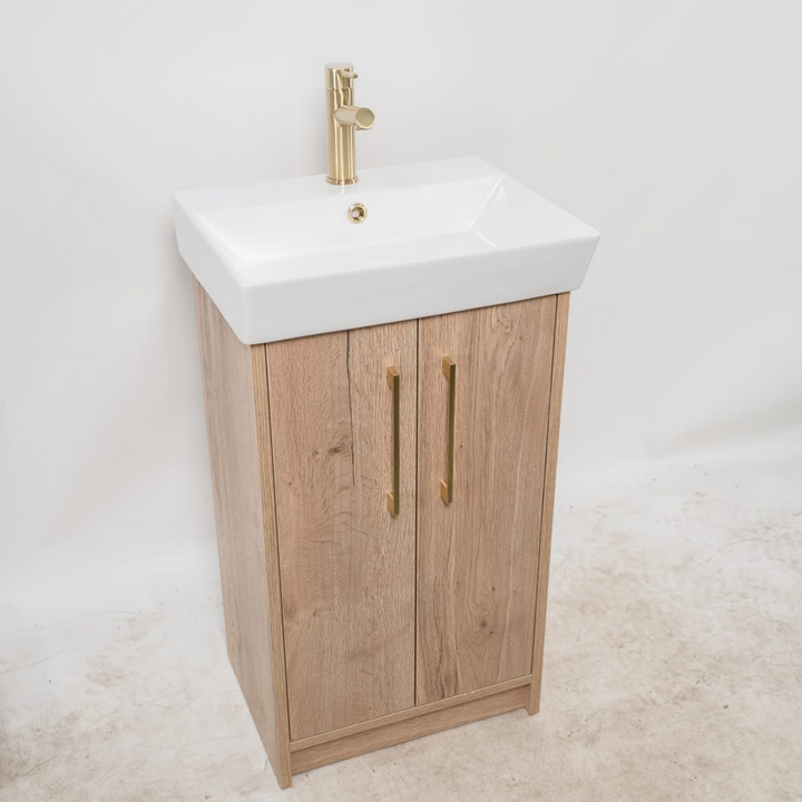 Orion 500mm Floor Standing 2 Door Vanity Unit &amp; Basin - Halifax Oak
