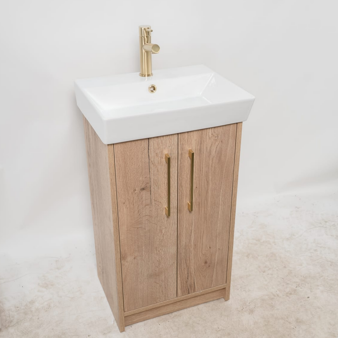 Orion 600mm Floor Standing 2 Door Vanity Unit &amp; Basin - Halifax Oak