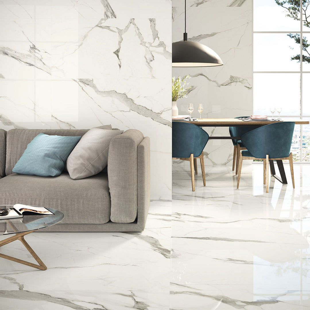 Statuario Polished 60 x 120cm Rectified Porcelain Tile- 1.44 sqm per box