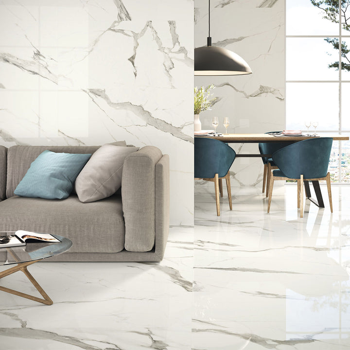 Statuario Polished 60 x 120cm Rectified Porcelain Tile- 1.44 sqm per box