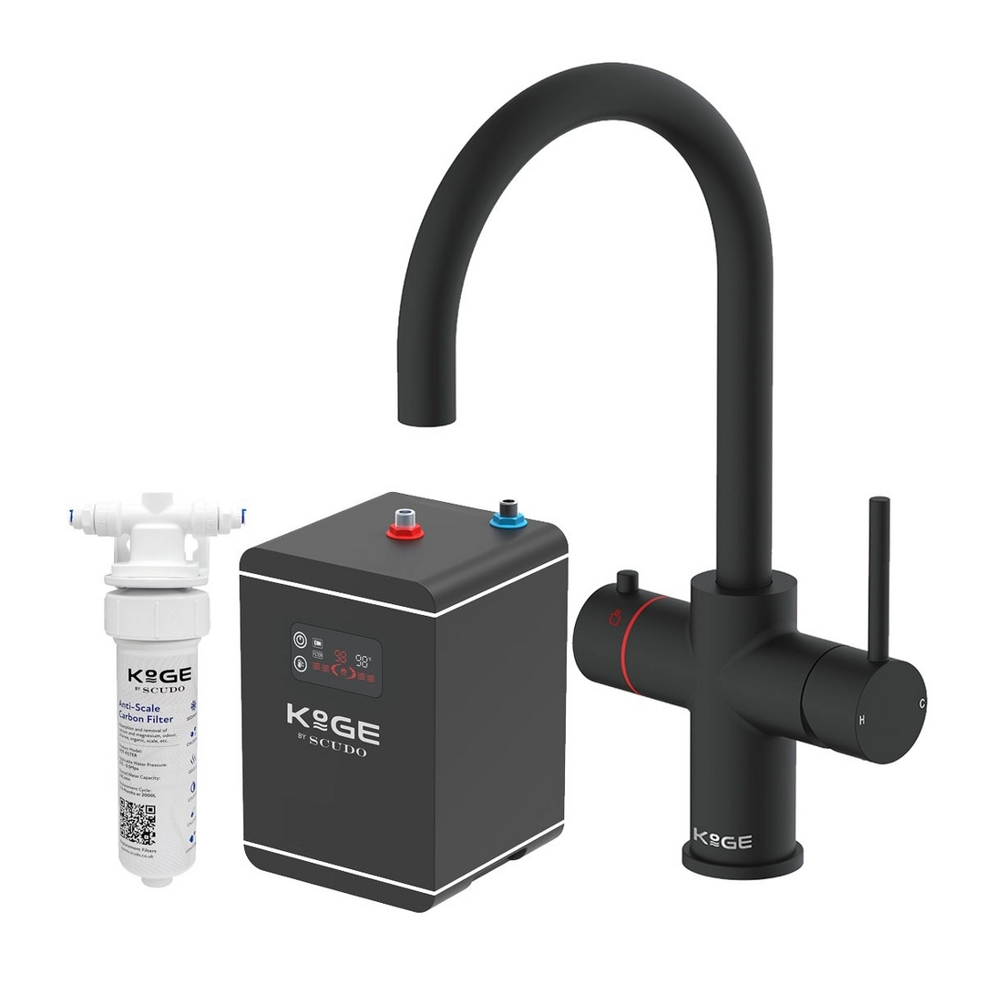 Eliseo Ricci 3 in 1 Swan Spout Instant Boiling Water Kitchen Tap - Black