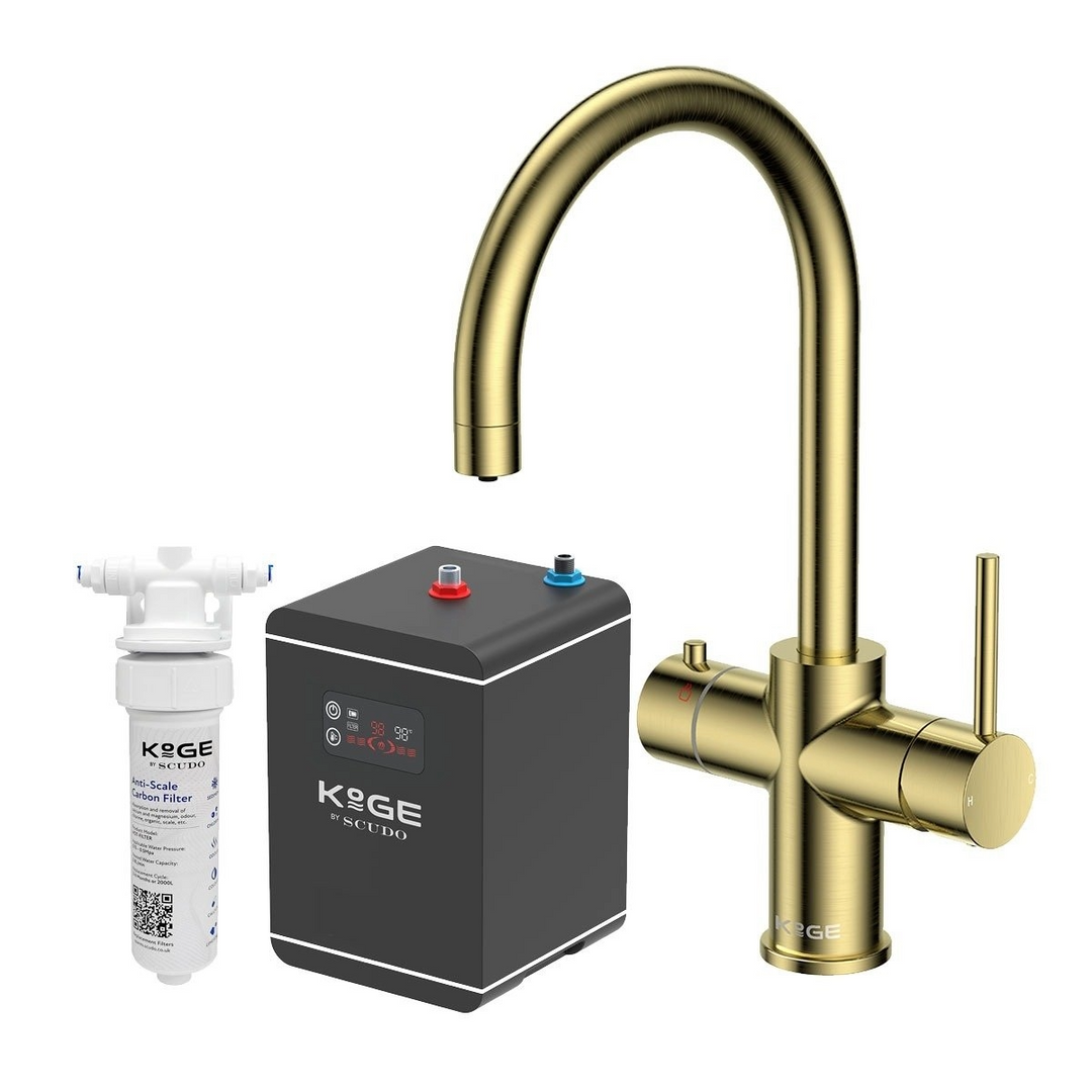 Eliseo Ricci 3 in 1 Swan Spout Instant Boiling Water Kitchen Tap - Brushed Brass
