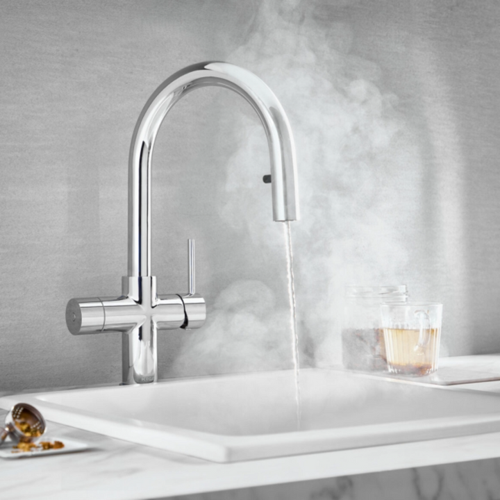 Eliseo Ricci 4 in 1 Swan Pull Out Spout Instant Boiling Water Kitchen Tap - Chrome
