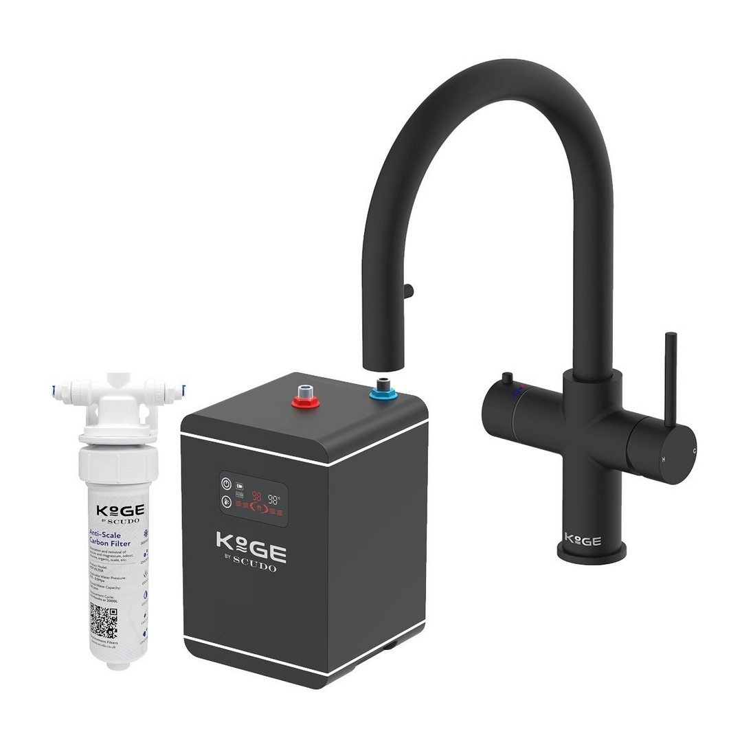 Eliseo Ricci 4 in 1 Swan Pull Out Spout Instant Boiling Water Kitchen Tap - Black