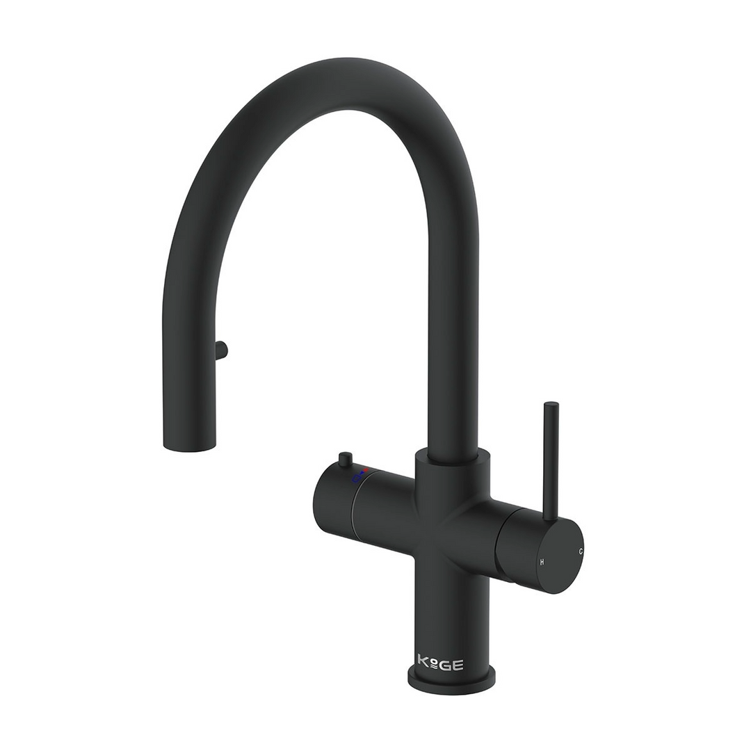 Eliseo Ricci 4 in 1 Swan Pull Out Spout Instant Boiling Water Kitchen Tap - Black
