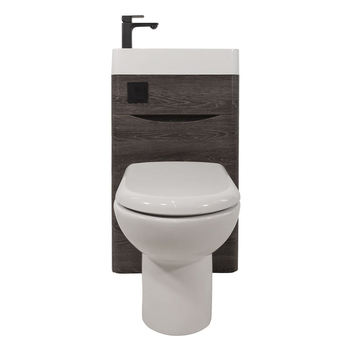 Baltimore 500mm 2-in 1 Round Toilet &amp; Basin Combo Pack - Graphite Oak/Black