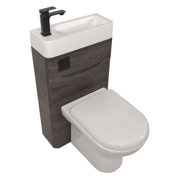 Baltimore 500mm 2-in 1 Round Toilet &amp; Basin Combo Pack - Graphite Oak/Black