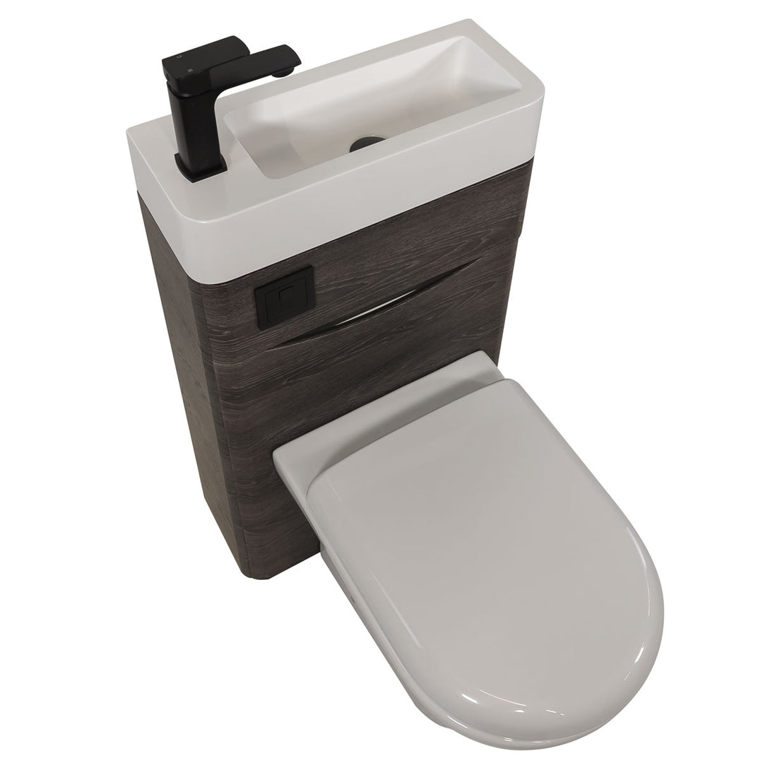 Baltimore 500mm 2-in 1 Round Toilet &amp; Basin Combo Pack - Graphite Oak/Black