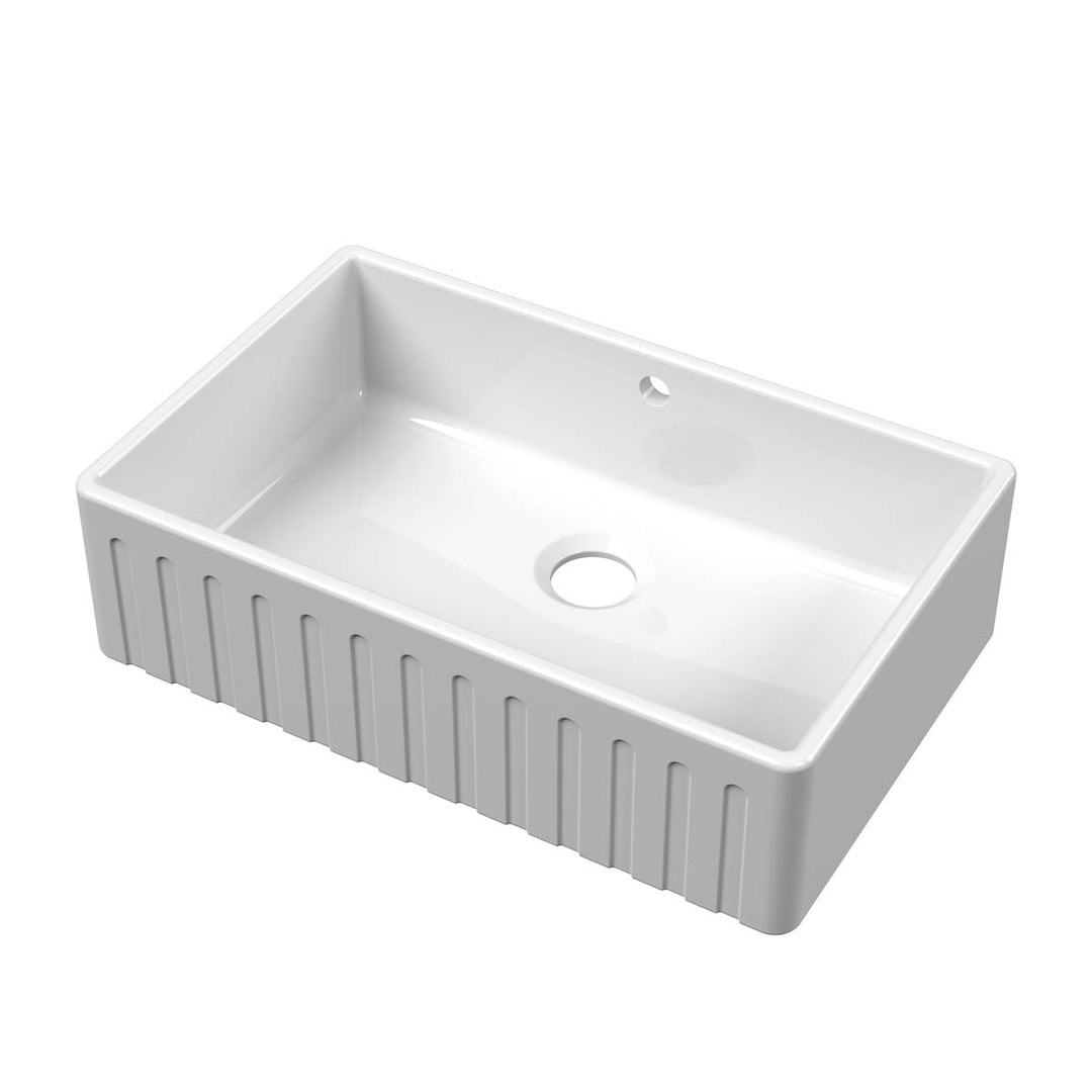 Nuie Fluted Butler 795x500x220mm Fireclay Sink with Central Waste & Overflow - White