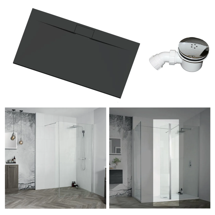 Veloce Black - Walk in Corner or Recess Shower Pack  2000mm x 900mm