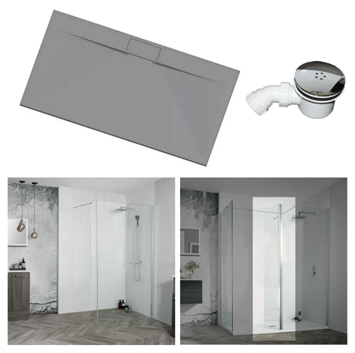 Veloce Grey - Walk in Corner or Recess Shower Pack  2000mm x 900mm
