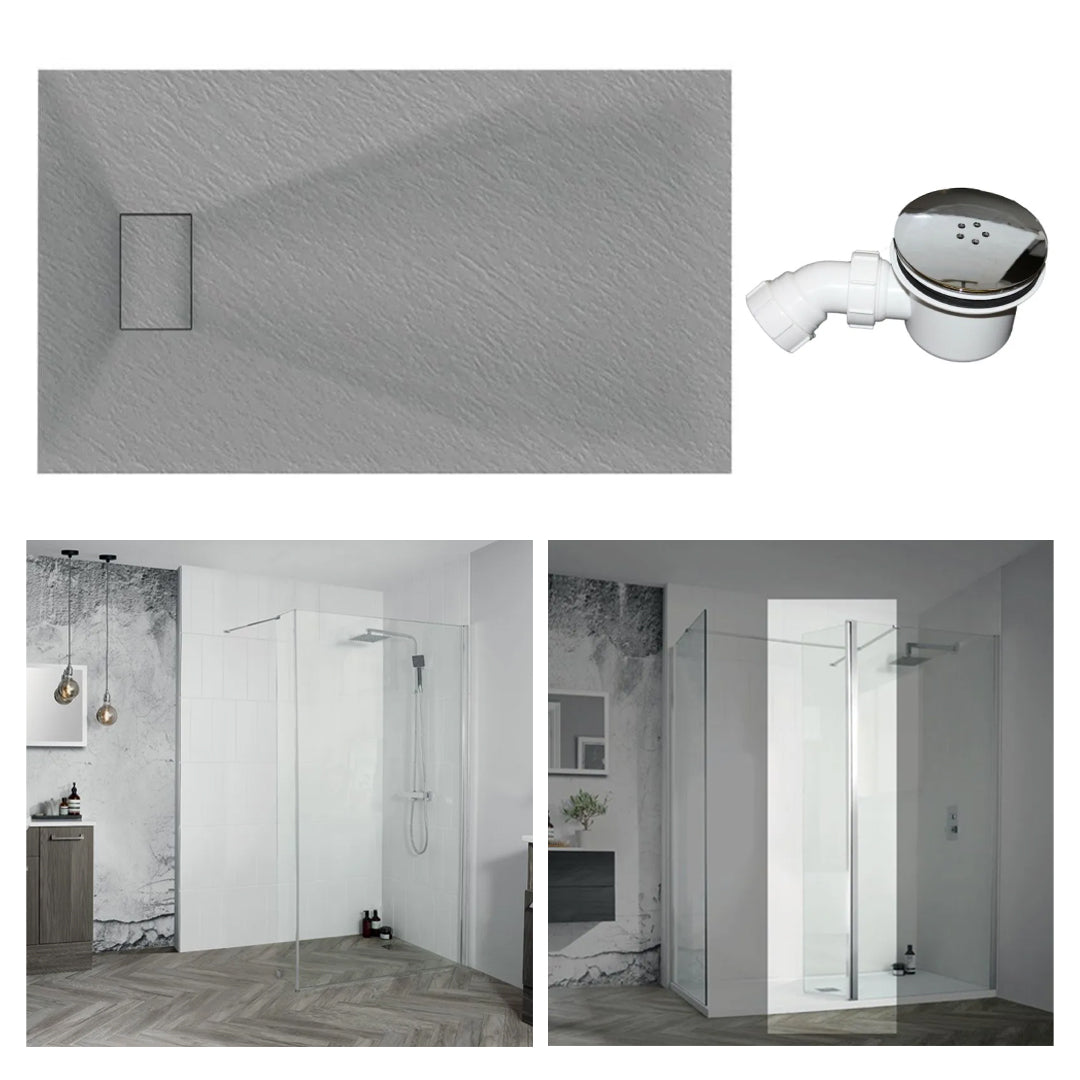 Veloce Grey - Walk in Corner Shower Pack  1800mm x 800mm