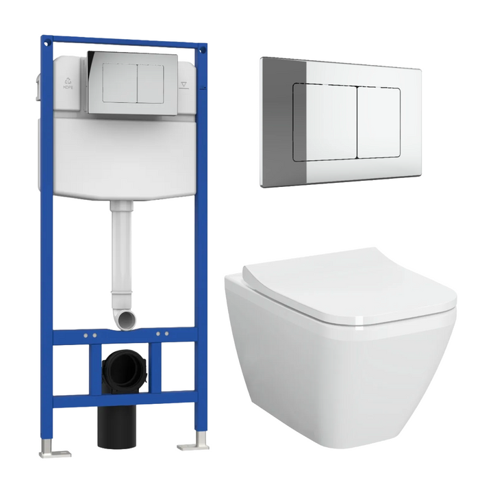 Vitra Integra Square Rimless Wall Hung Pan &amp; Frame Bundle - Chrome
