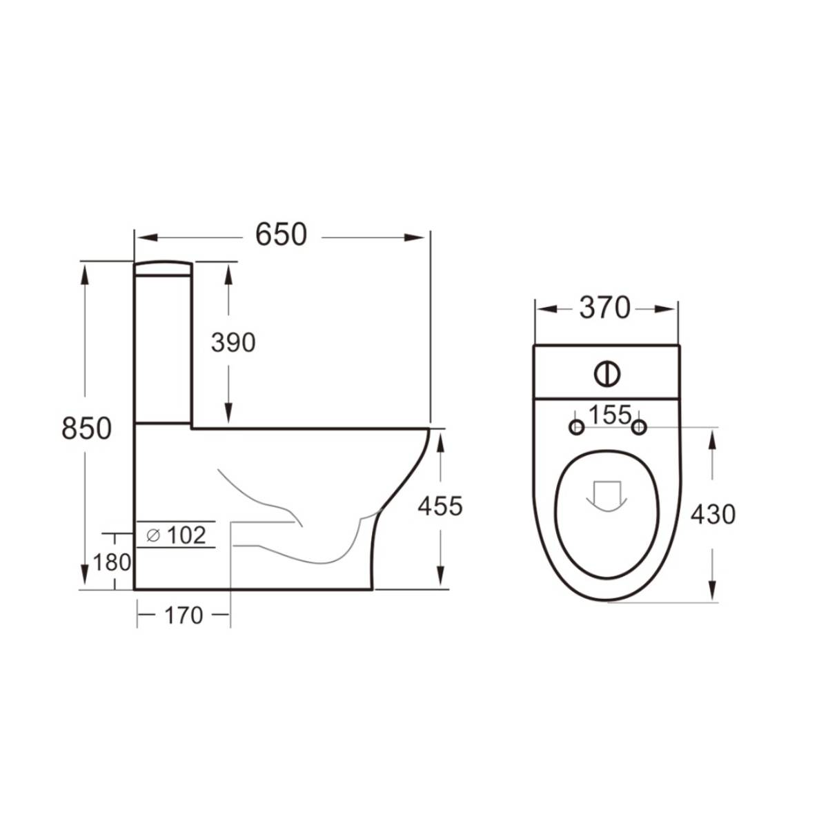 Cali Comfort Height Rimless Fully Back to Wall Toilet with Cyclone Flush & Soft Close Seat - Technical drawing