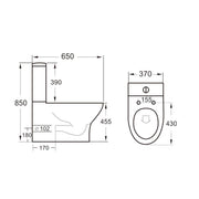 Cali Comfort Height Rimless Fully Back to Wall Toilet with Cyclone Flush & Soft Close Seat - Technical drawing