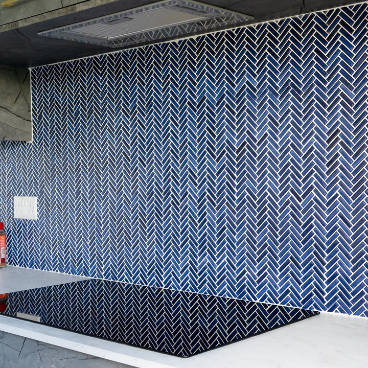 Chevron Blue Gloss 28.3 x 27.7cm Mosaic Sheet
