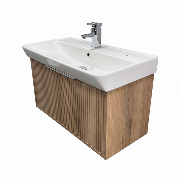 Josef Martin Lyon 800mm Wall Hung Vanity Unit &amp; Inset Basin - Acousta Oak