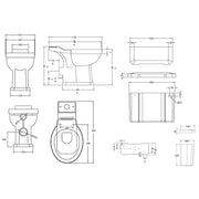 Richmond Close Coupled Comfort Height WC Pan & Cistern - Technical drawing