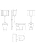 Hudson Reed Richmond Traditional Mid Level Pan, Cistern and Flush Pipe Kit - Technical drawing